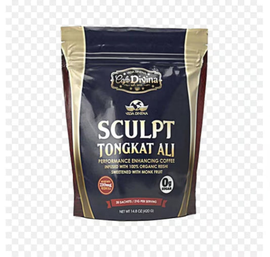 Café Sculpt Tongkat Ali – Premium Coffee package with 30 individual sachets for energy and flavor.